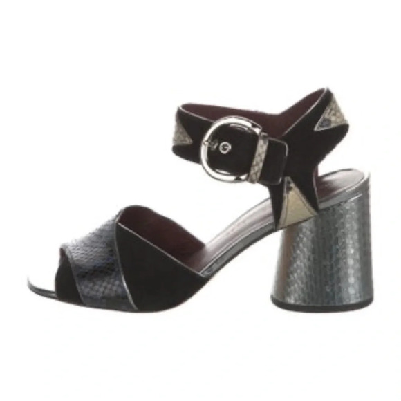Marc by Marc Jacobs Silver Metallic Snake Sandals Size 37.5 - Womens 7 - Picture 1 of 6
